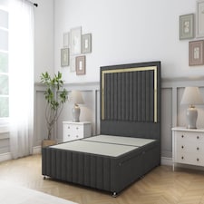 Sloomy Boston Gold Graphite Dumfries Divan Bed Base 2 Drawers Foot-End With 26 Inch Strutted Headboard & 12 Inch Matching Footboard | Grey | Graphite | King | 1