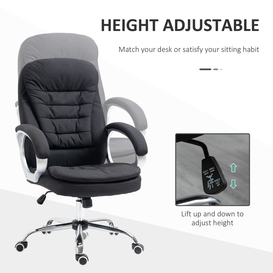 image 1 of HOMCOM Office Chair Computer Chair Executive Office Chair with Height Adjustable, Comfortable Desk Chair for Home Office Fabric Black