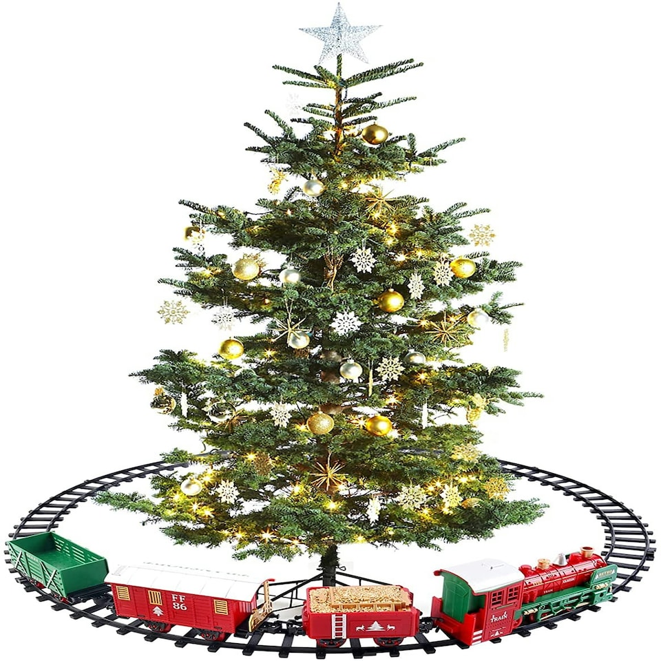 image 1 of Christmas Theme Classic Train Set for Kids with Light Realistic Sounds, Steam Effect, 3 Cars carriage and Tracks For Christmas