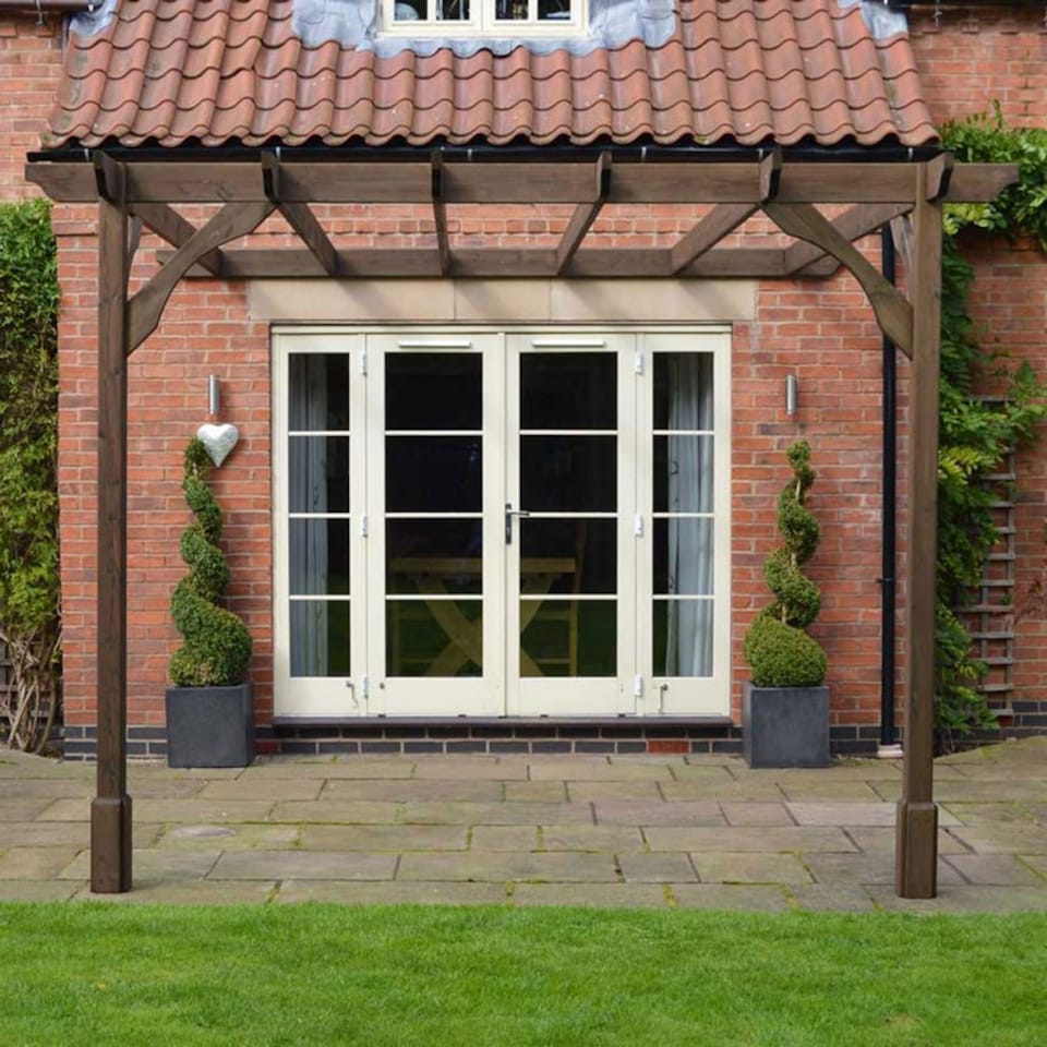 image 1 of Wall Mounted Premium Pergola - Wood - L360 x W480 x H270 cm - Rustic Brown
