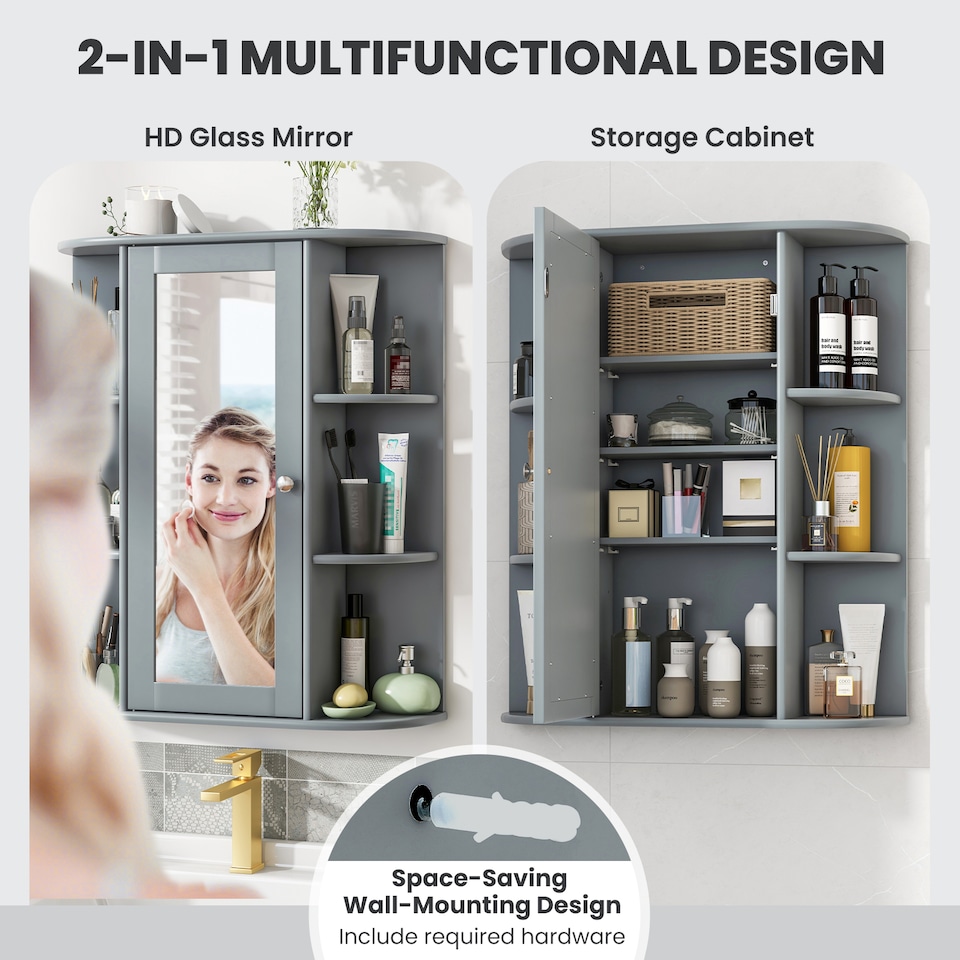 image 1 of COSTWAY Bathroom Medicine Cabinet with Mirror Adjustable Shelves