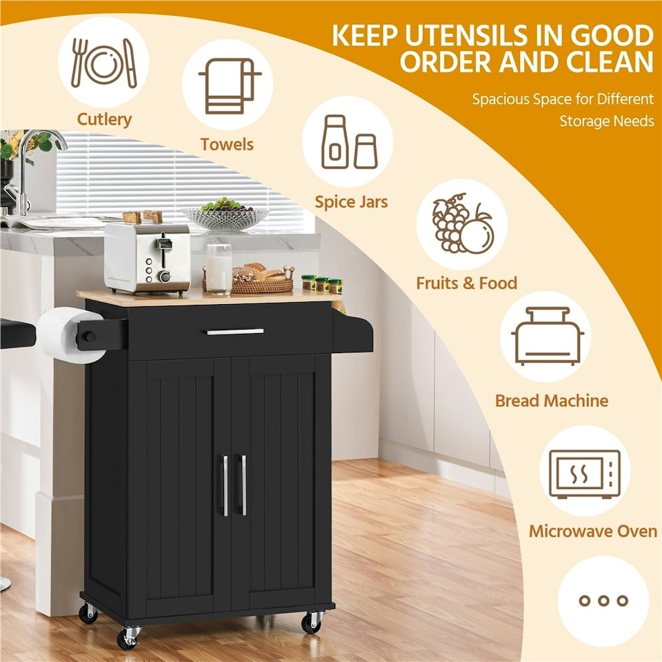 image 1 of Yaheetech Kitchen Island Cart with Spice Rack Storage Black