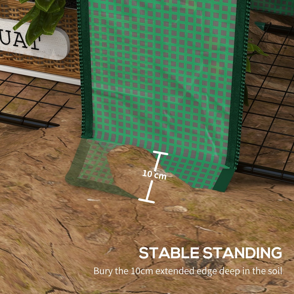 image 1 of Outsunny 3 Tier Lean-to Mini Greenhouse with Reinforced Plastic Cover, Portable Indoor Outdoor Green House with 2 Roll-up Doors and 6 Wire Shelves, Green | Green