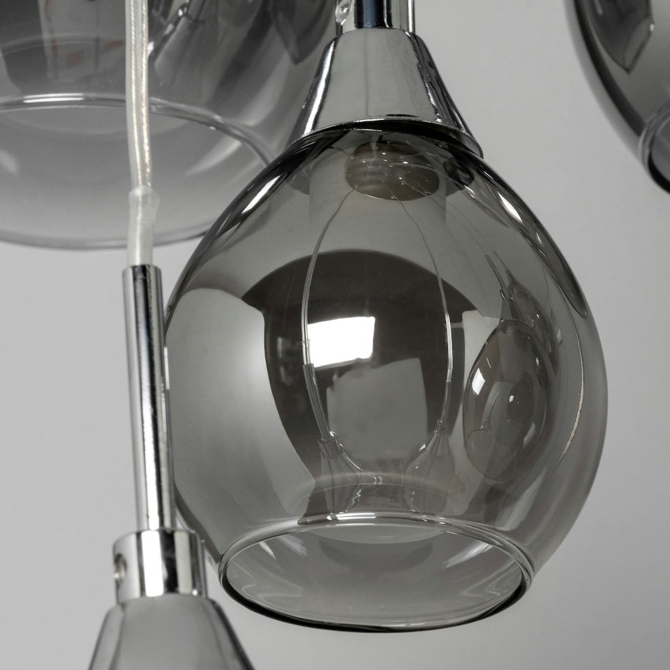 image 1 of BHS Carmella Cluster Ceiling Pendant with Smoked & Frosted Shades, Satin Chrome