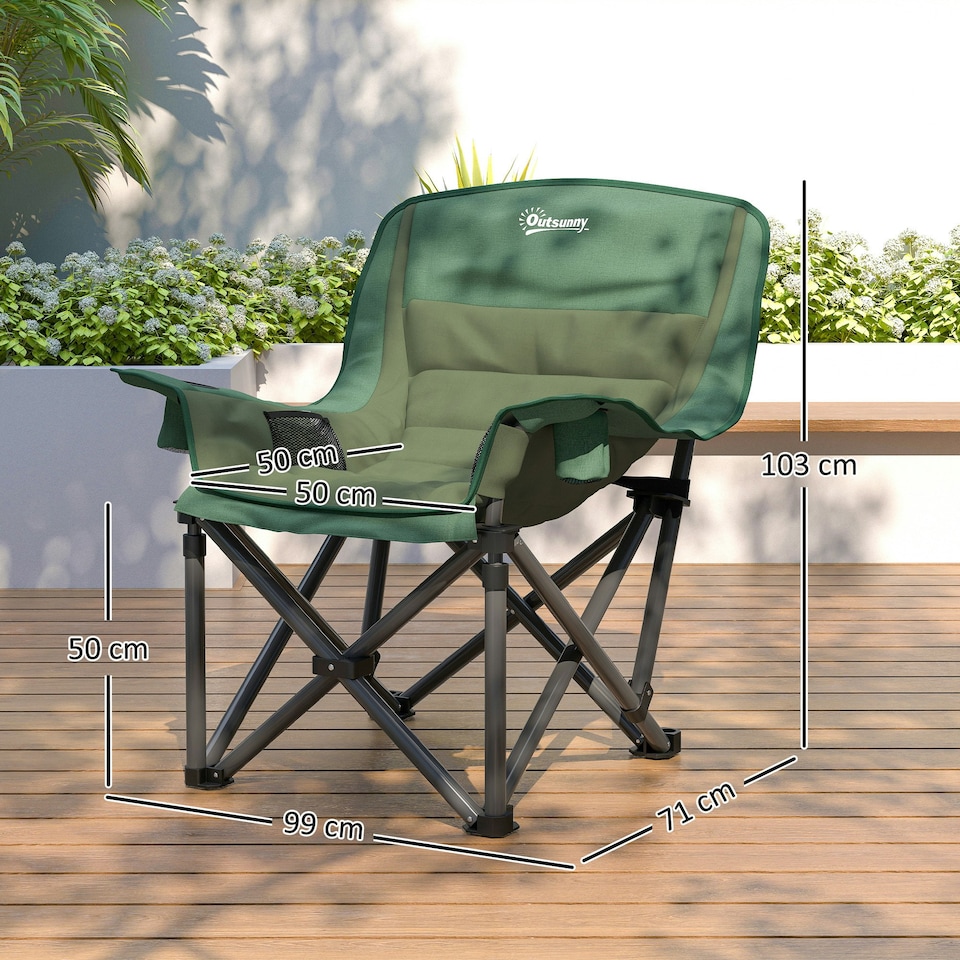 image 1 of Outsunny Camping Chair for Adults, Padded Folding Chair, Olive Green