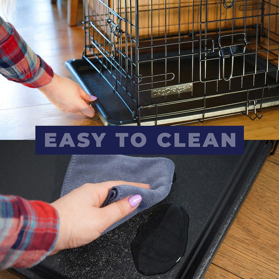 image 1 of DogCrates+ Small Foldable Dog Crate with 2 Doors, Non-Chew Plastic Removable Tray, 24-Inch Black Black | S