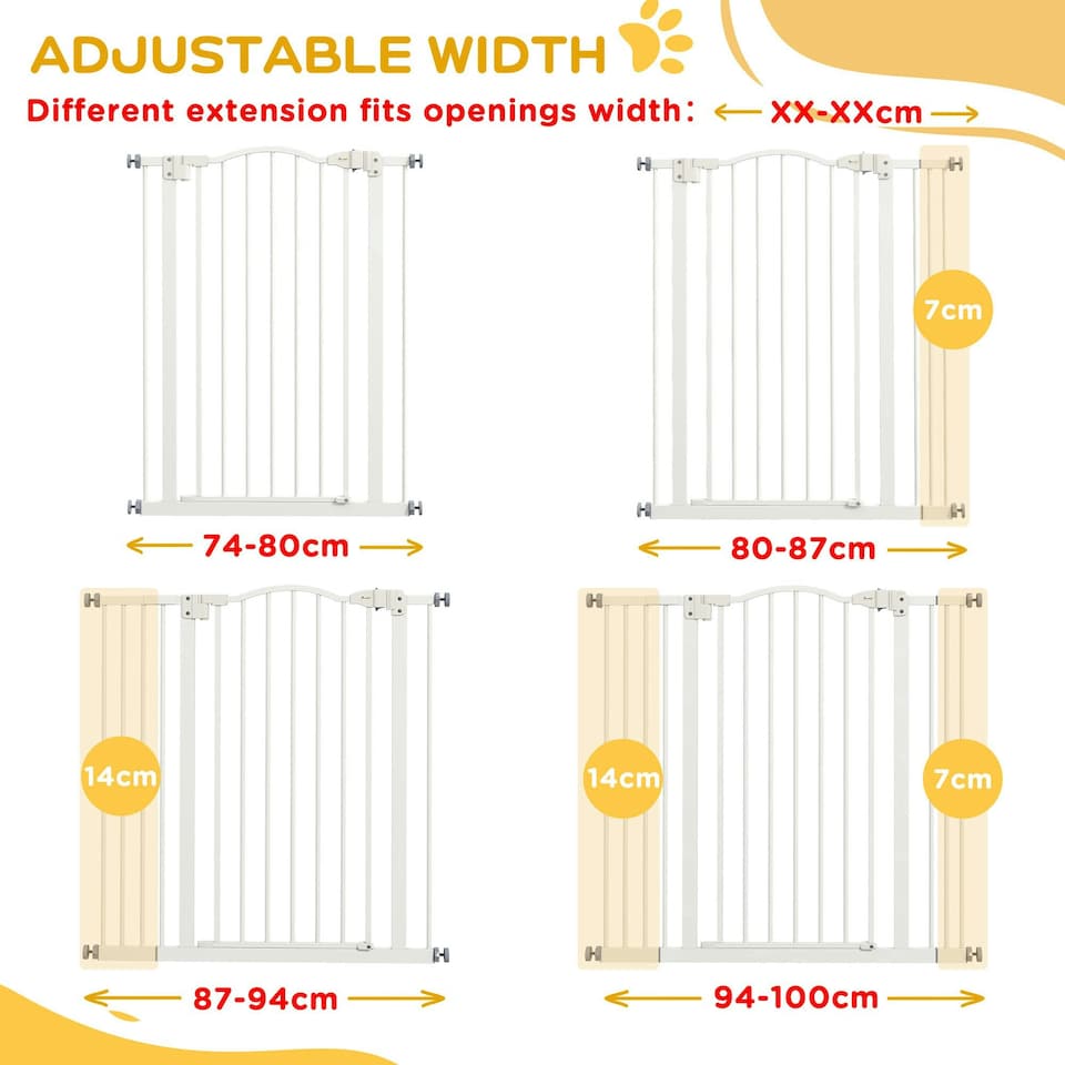 image 1 of PawHut 74-100cm Adjustable Metal Pet Gate Safety Barrier w/Auto-Close Door White