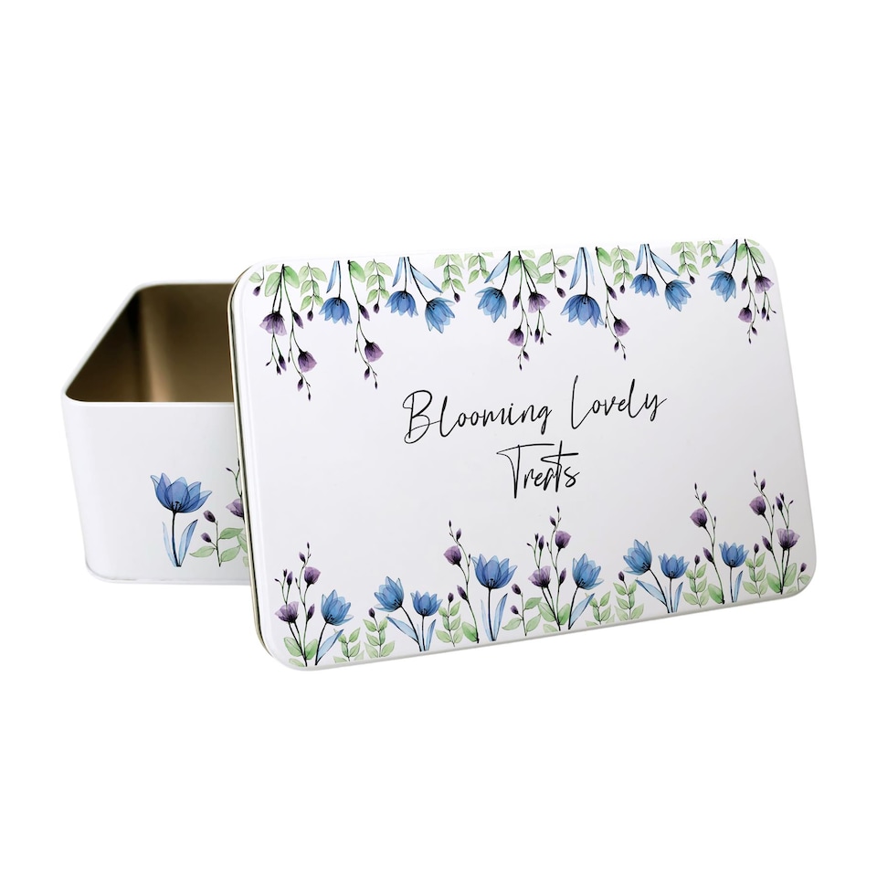 image 1 of Blue & Purple Floral Rectangular Tin