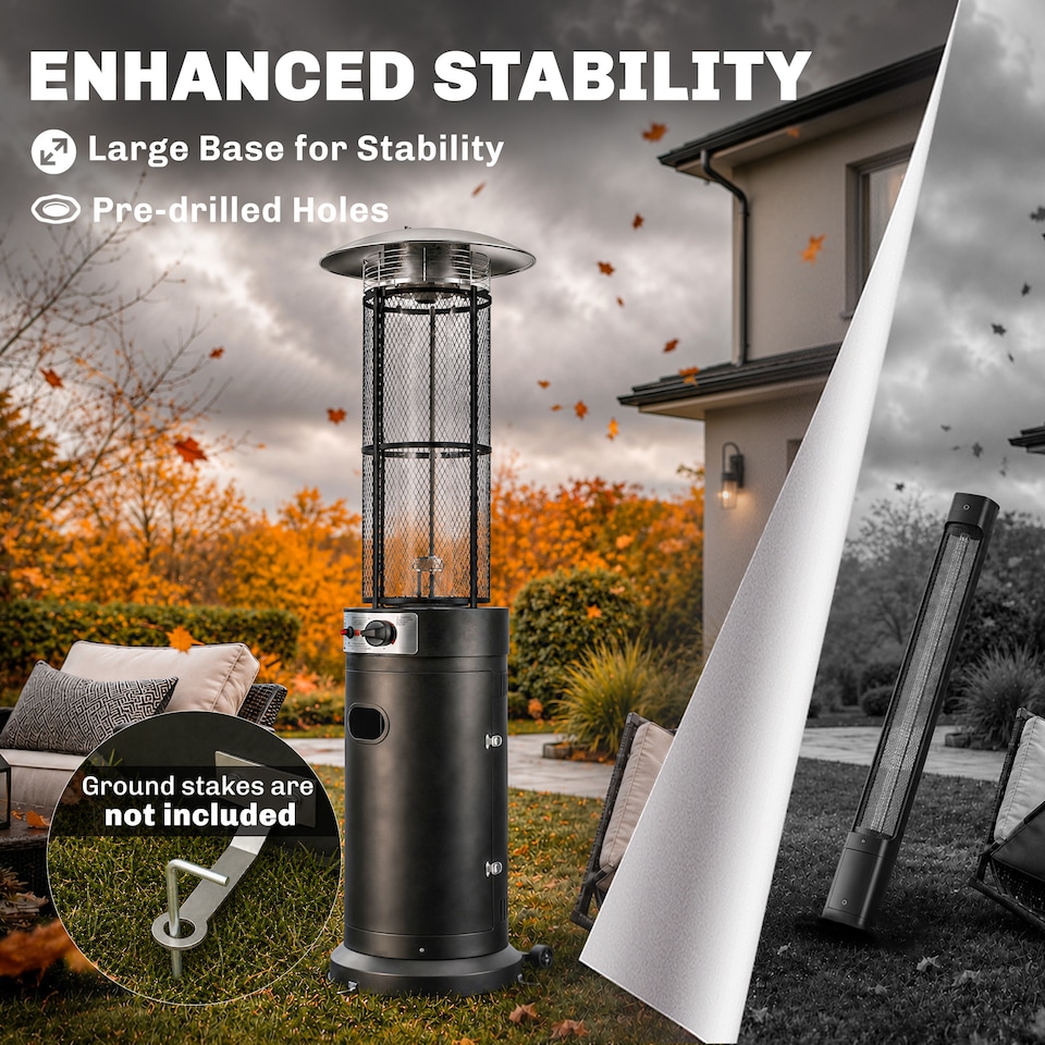 image 1 of Outsunny 11 KW Patio Heater, Propane Heater with Tip-Over Switch, Black | Black | Black