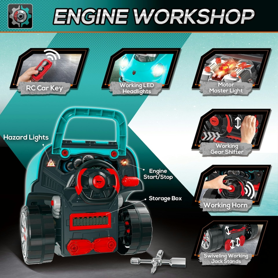 image 1 of HOMCOM Kids Truck Engine Toy Set w/ Horn, Light, Car Key, for Ages 3-5 Years