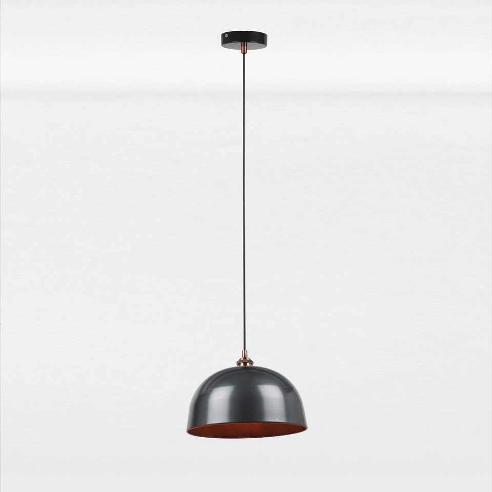 image 1 of First Choice Lighting Pair of Industrial Nickel with Copper Detail Dome Pendants Silver | Copper