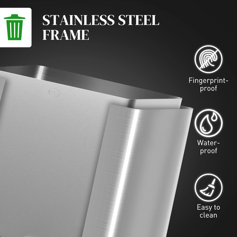 image 1 of HOMCOM 3 x 15L Triple Kitchen Bin Pedal Bin for Recycling and Waste Silver | 45L