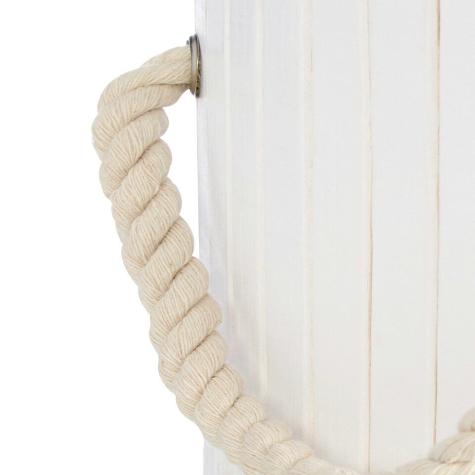 image 1 of Kankyo Round White Bamboo Laundry Hamper White