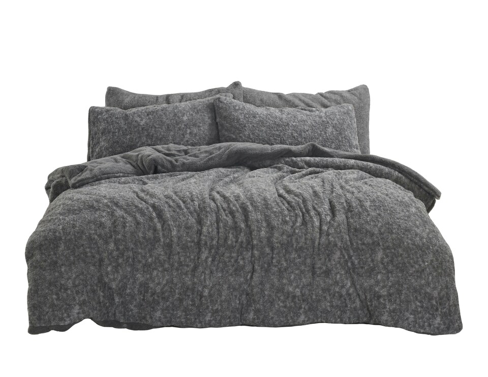 image 1 of Velosso Teddy Marl Fluffy and Warm Fleece Duvet Cover Set | Cream | Natural | King