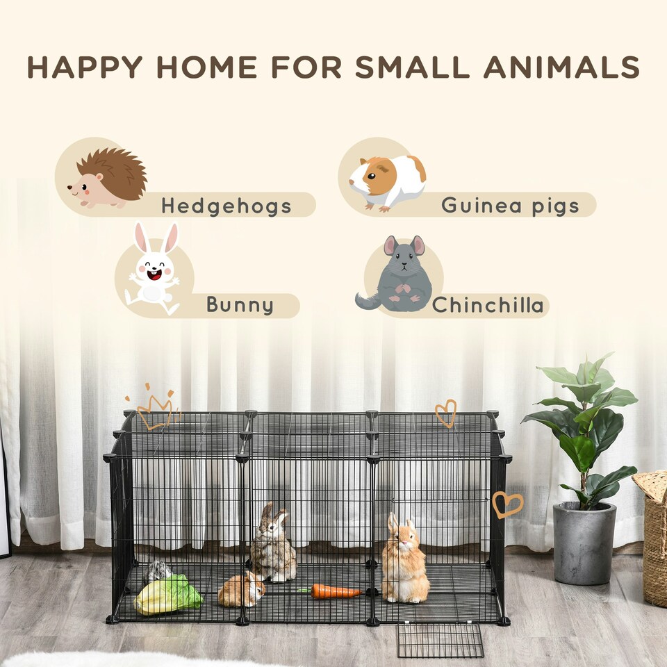 image 1 of PawHut DIY Pet Playpen Cage 22 Piece w/Door Bunny Chinchilla Hedgehog Guinea Pig