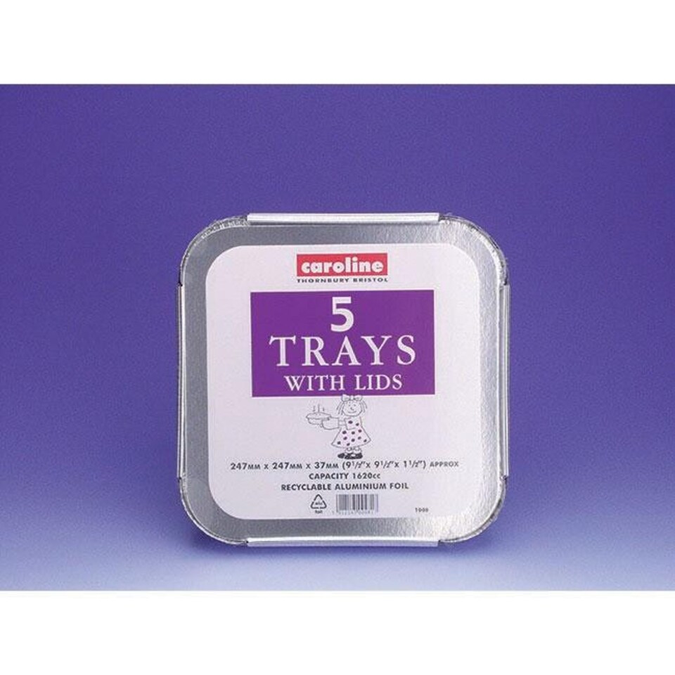 Caroline Foil Trays & Lids 60oz / 239 x 239 x 35mm 5pk 1008 - One Colour - One Size