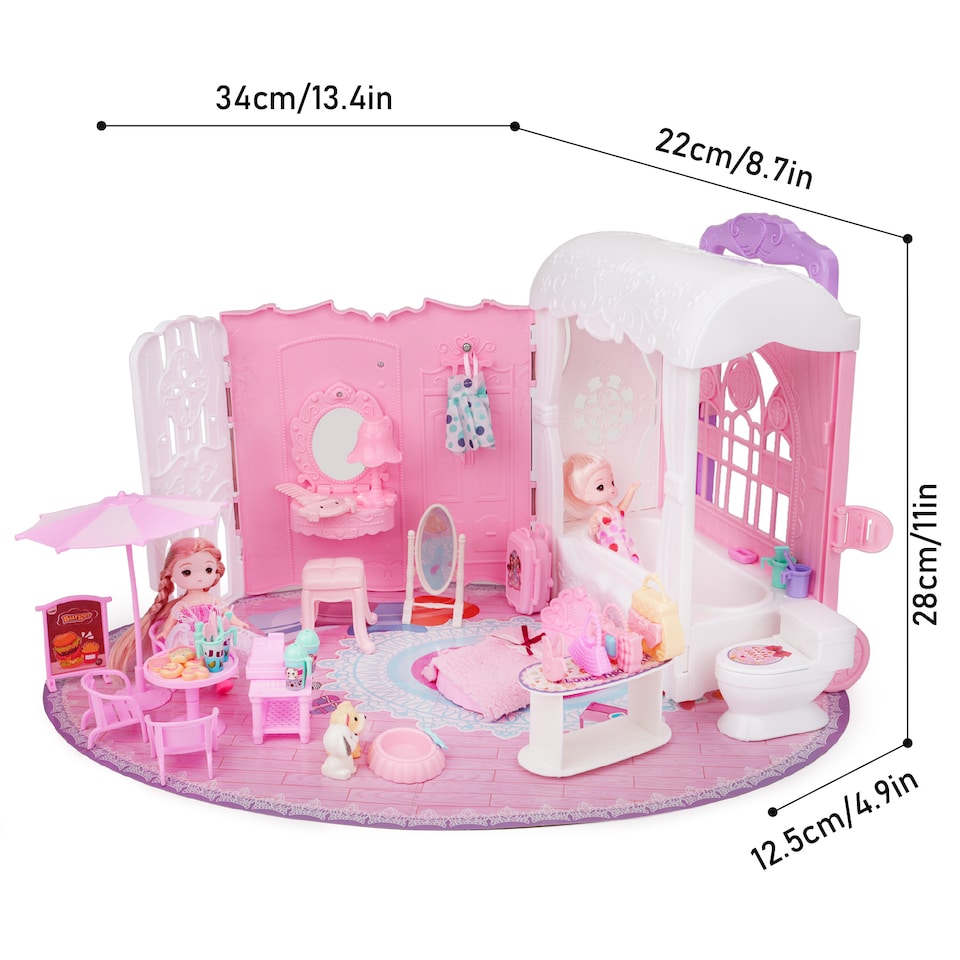 image 1 of Princess Carriage Dollhouse Playset – Portable Suitcase with 2 Dolls & 50+ Accessories