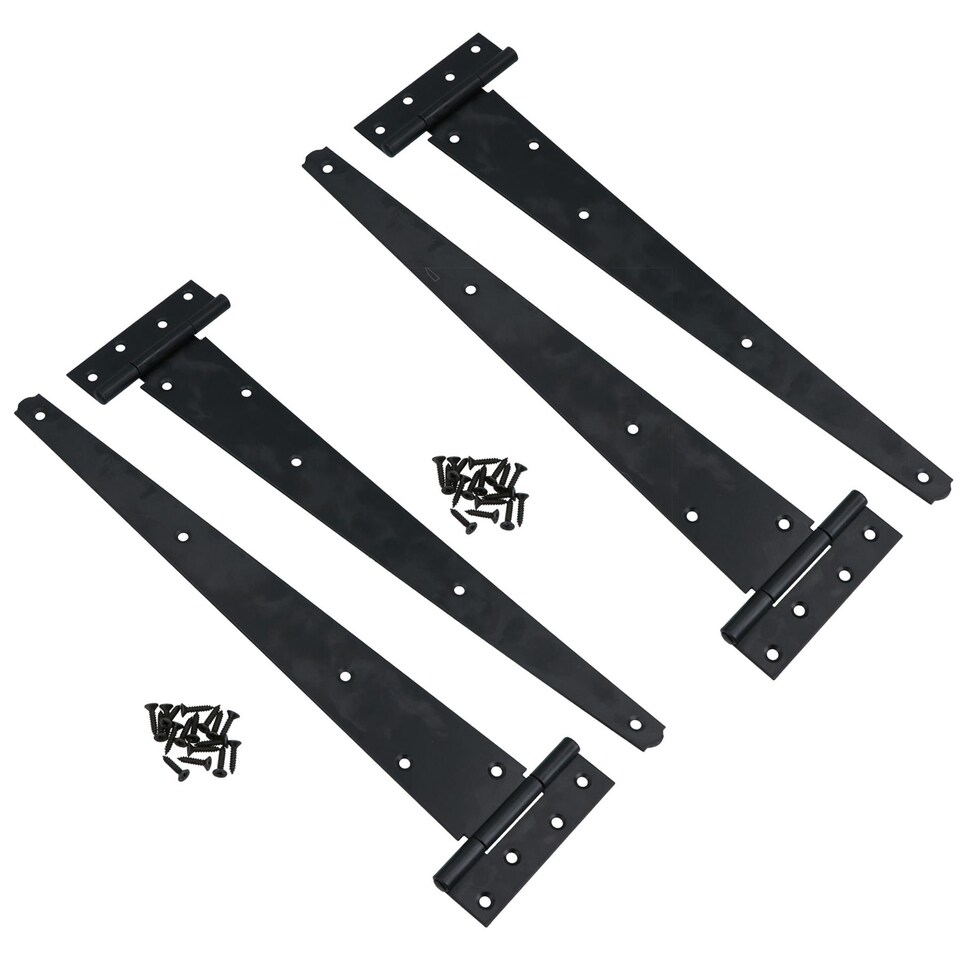 image 1 of 16in / 400mm Heavy Duty T Tee Hinges For Shed + Garden Gates Black Finish 4pc