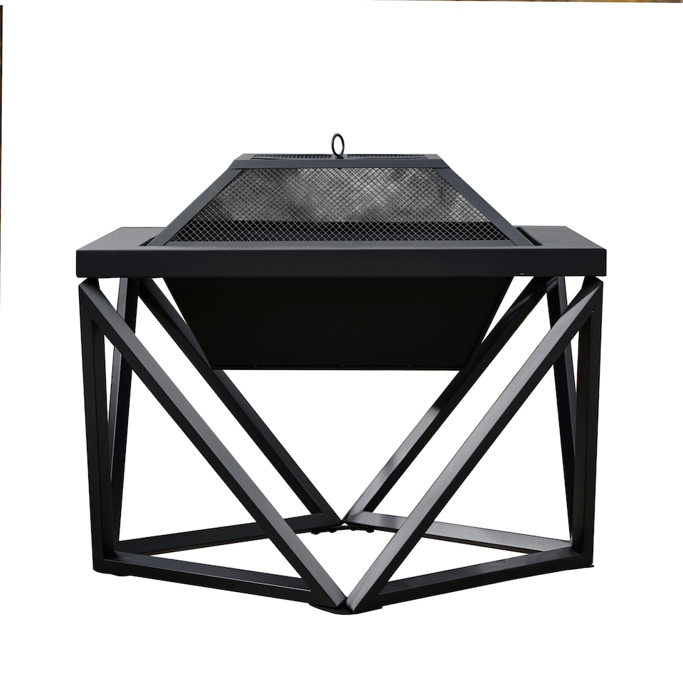image 1 of Teamson 60cm Wood Burning Fire Pit with Spark Screen & Fire Poker