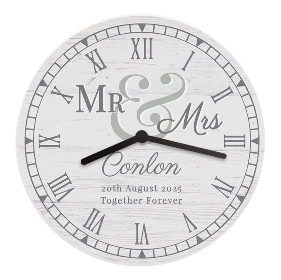 image 1 of Personalised Mr & Mrs Wooden Clock | White