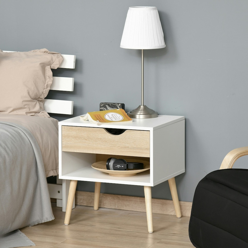 image 1 of HOMCOM Bedside Table with Drawer & Shelf, Nightstand, End Table for Bedroom