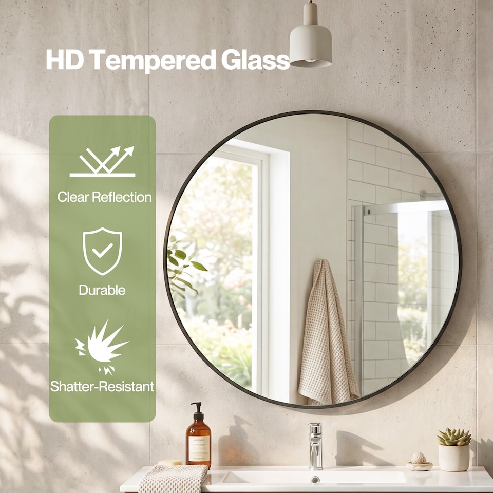 image 1 of Yezi Wall Mirror Round Mirror Tempered Glass HD Explosion-proof Bathroom 60cm