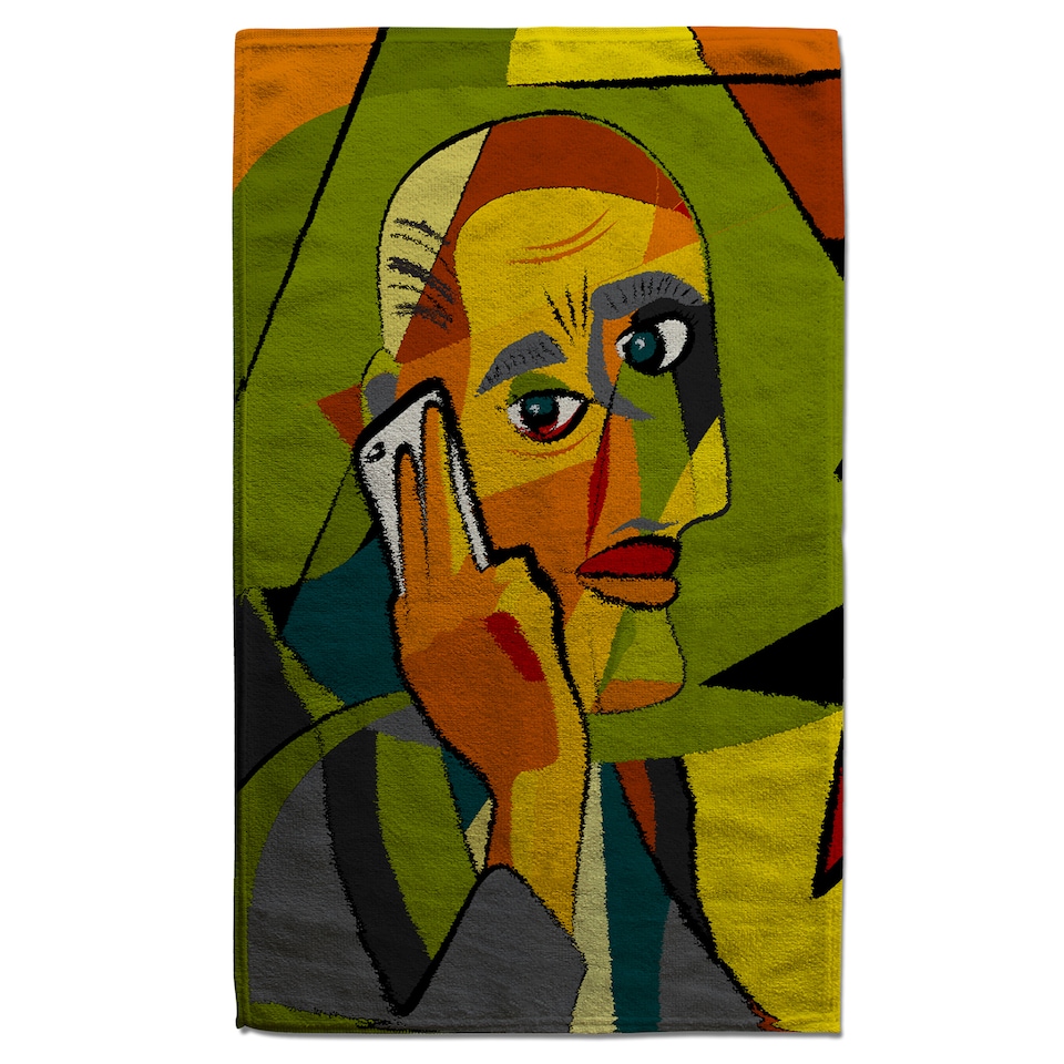 image 1 of portrait cubism art style,man calls on a phone Designer Bath Towel | Multi