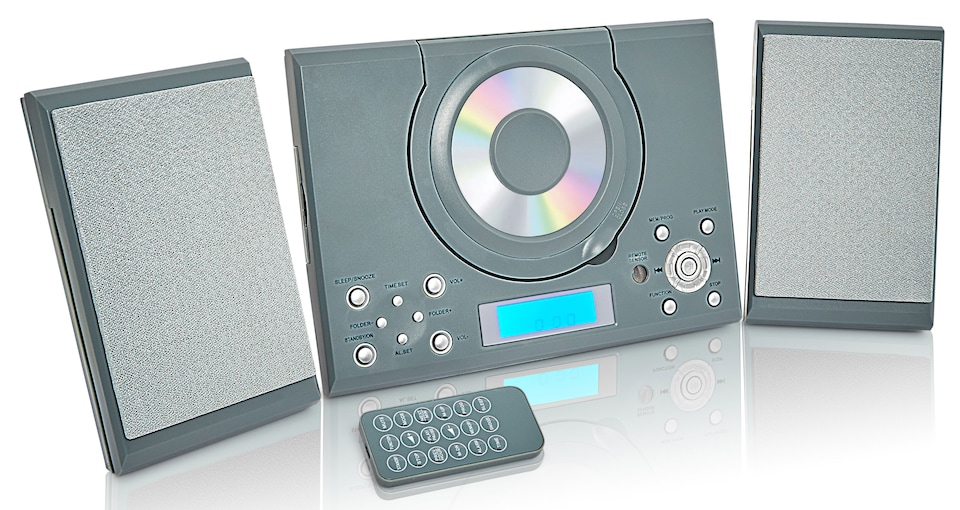 image 1 of CD Player with Speakers - HiFi System for Home with Radio, USB, MP3, Clock Alarm & Remote - Compact Stereo System with Wall Mount Design - Small CD Players for Home - GTMC-101