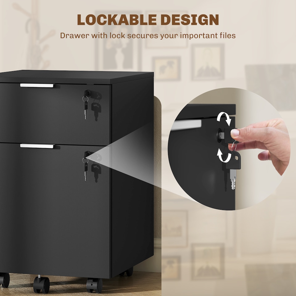 image 1 of HOMCOM 2 Drawer Filing Cabinet with Adjustable Hanging Bars for A4 and Letter