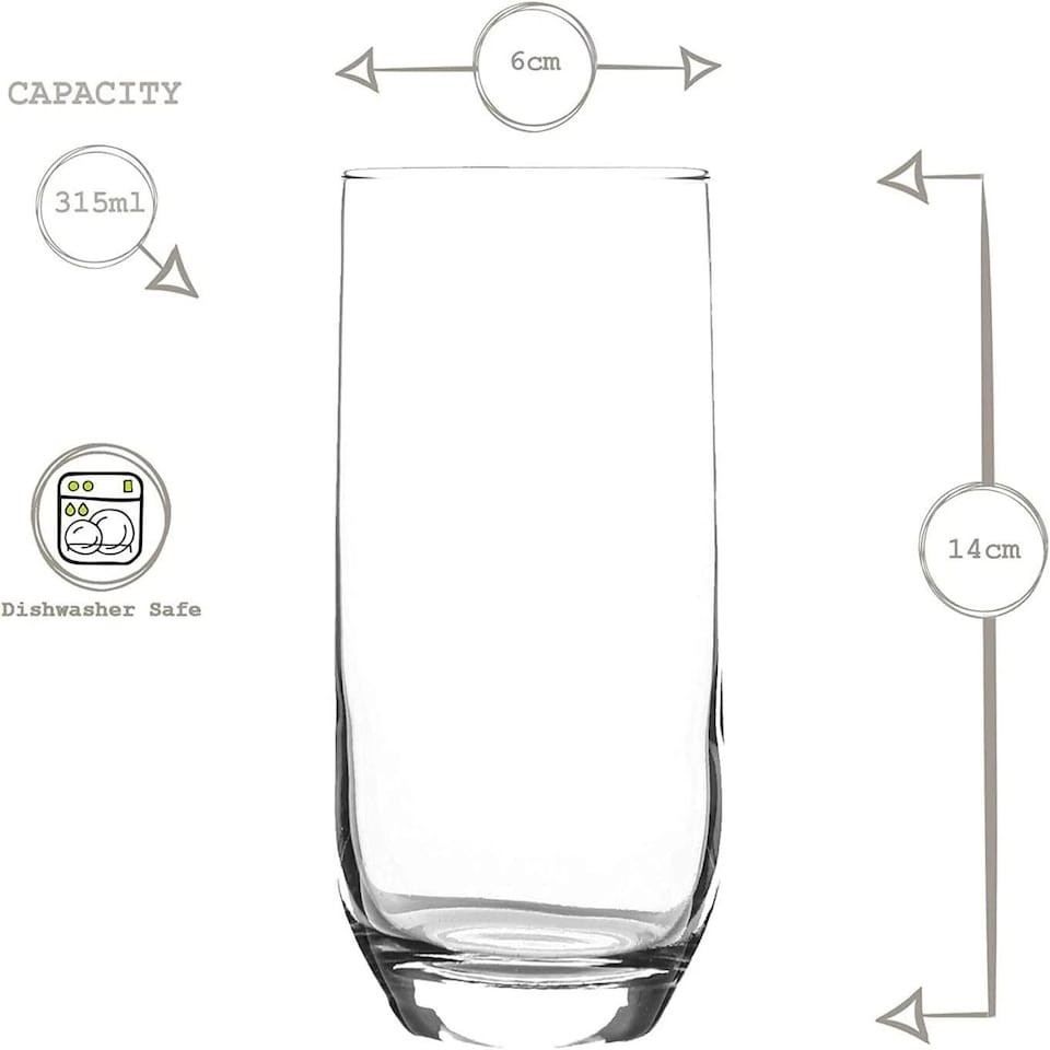image 1 of 6 Pcs Tall Highball Queensway Drinking Glasses Cocktails Desserts Water 415ml