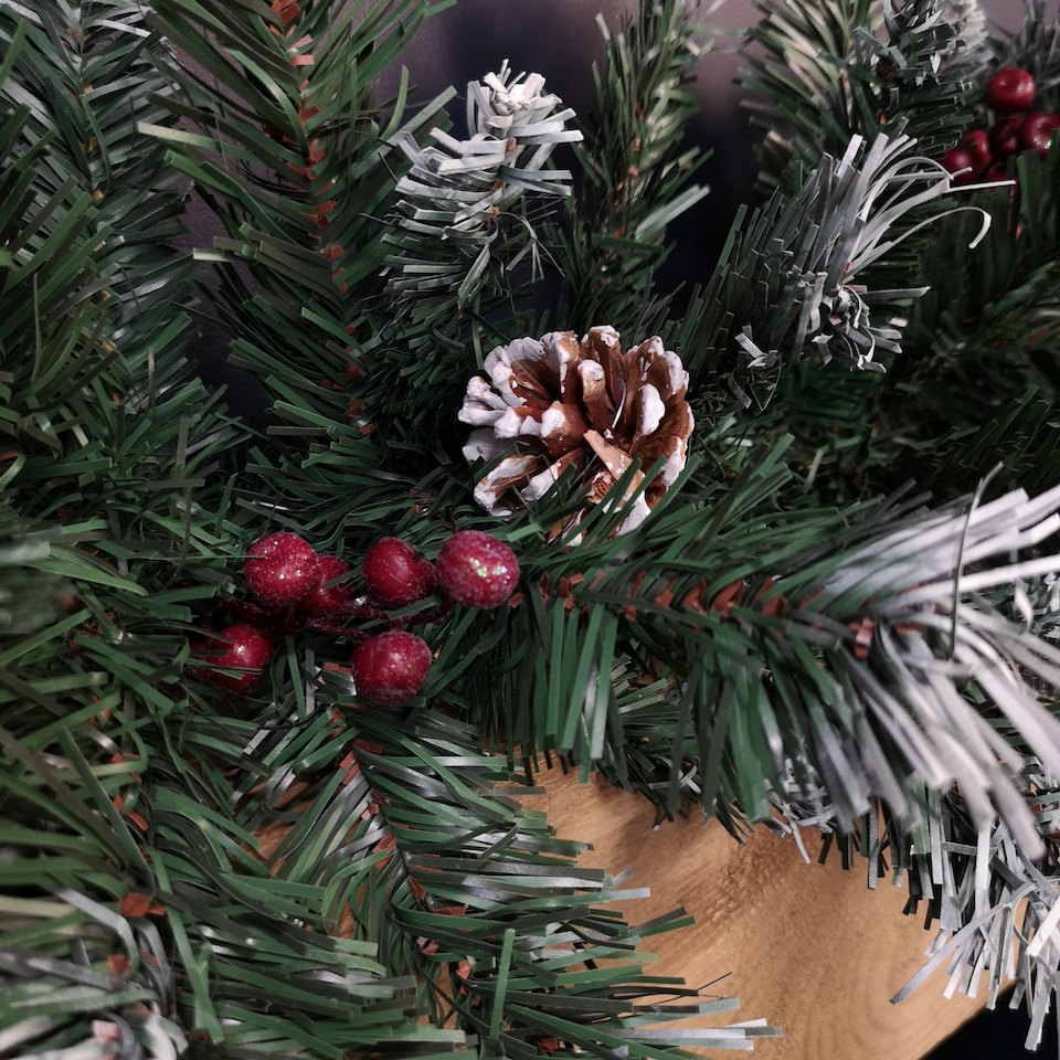 image 1 of 2.7m Green Mixed Needle Christmas Garland with Pine Cones and Red Berries