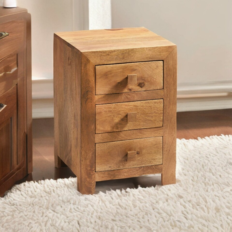 image 1 of Kaylin Light Mango 3 Drawer Bedside Cabinet Brown
