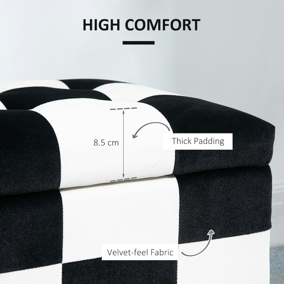 image 1 of HOMCOM 114 x 47 x 47cm Velvet Storage Ottoman, Button-tufted Footstool