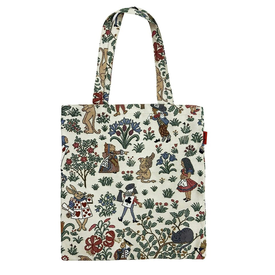 image 1 of Signare Flat Tote Shopper Bag Alice in Wonderland Cream