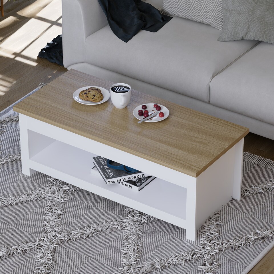 image 1 of Vida Designs Arlington Top Coffee Table Shaker Side Living Room Table, White & Oak