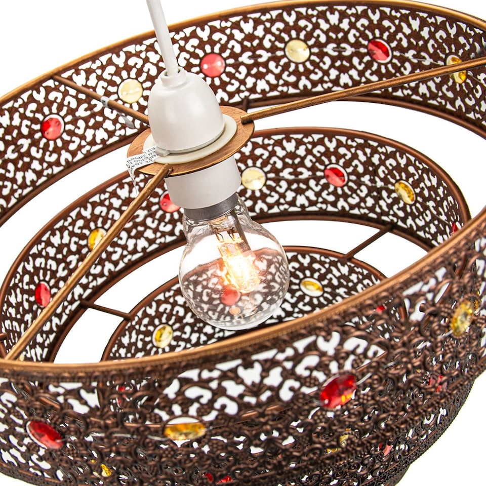 image 1 of Antique Bronze Acrylic Gem Moroccan Style Triple Tier Pendant Lighting Shade | Bronze | Bronze | 1