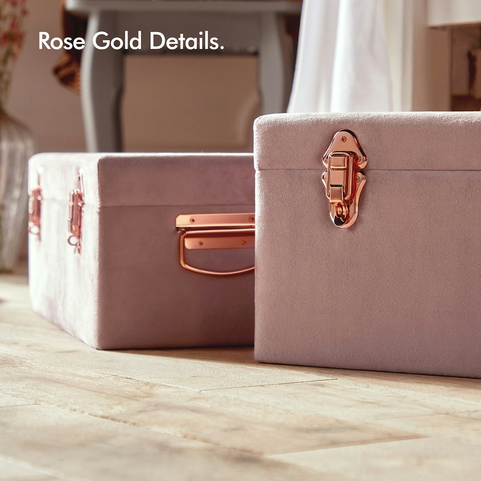 image 1 of BTFY Set of 2 Pink Velvet Storage Trunks, Rose Gold Hardware