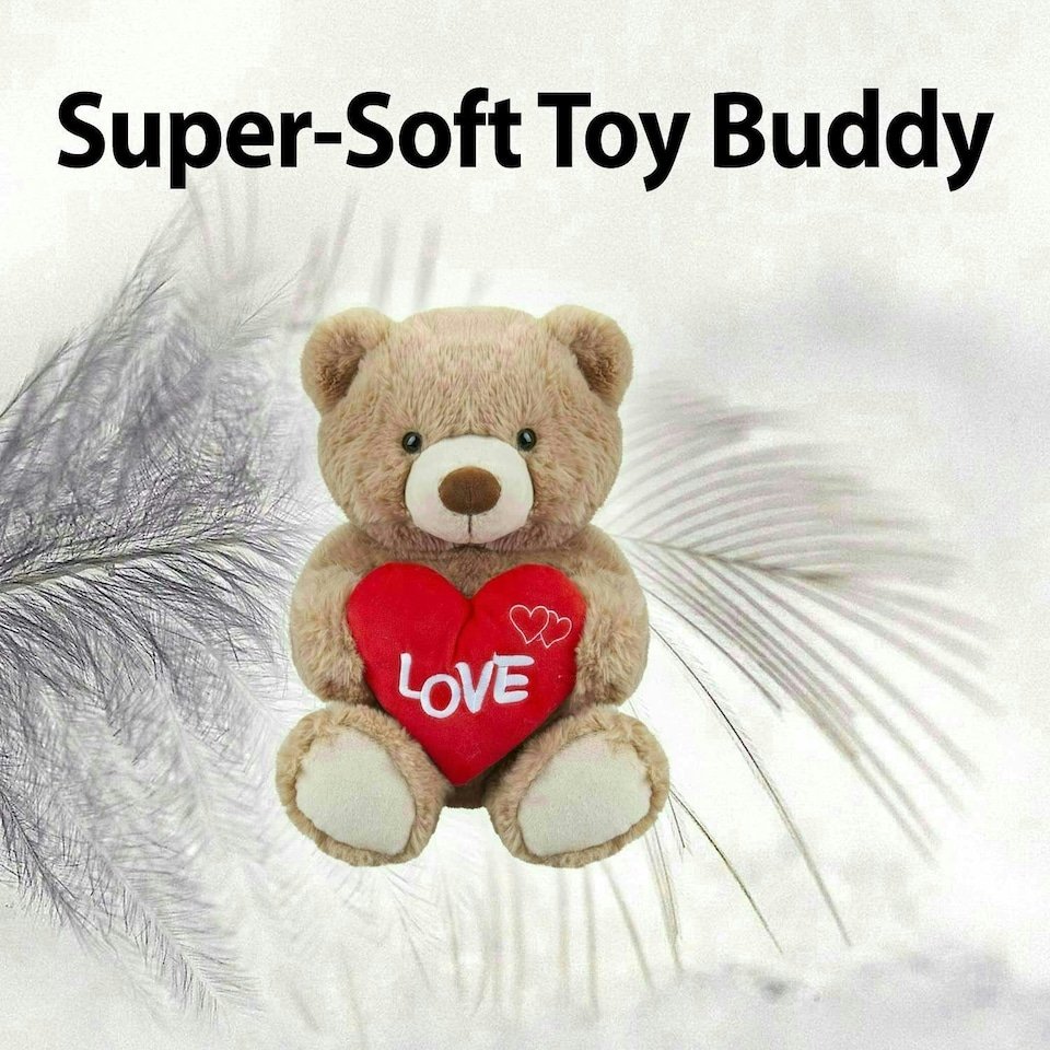 image 1 of Bear Soft Toy Brown 34cm Sitting Bear Plush With Red Love Heart Cuddly Toy