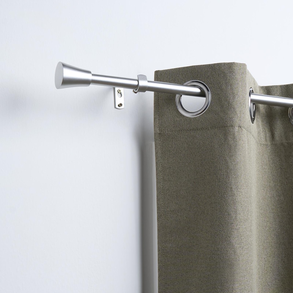 image 1 of OHS Curtain Pole Extendable 16mm Metal Finnials Trumpet End Rod 70-120cm | Silver