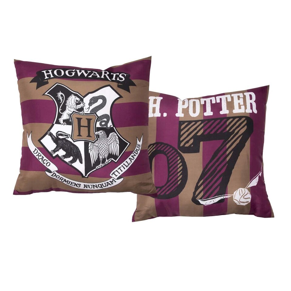 image 1 of Harry Potter Muggles Square Filled Cushion | Brown | Brown/Burgundy | 35cm x 35cm | 1