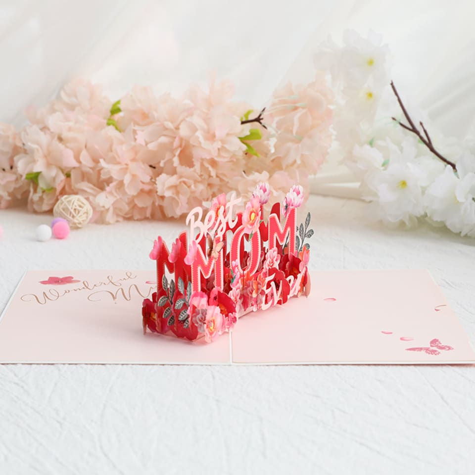 image 1 of Best MOM Ever Stunning 3D Floral Pop Up Mother's Day Card