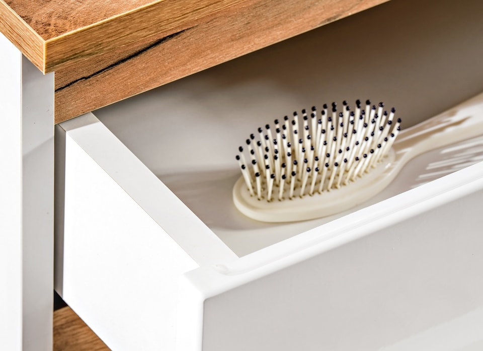 image 1 of Plat Bathroom Vanity Unit, Oak Countertop - White Gloss W940xH635mm