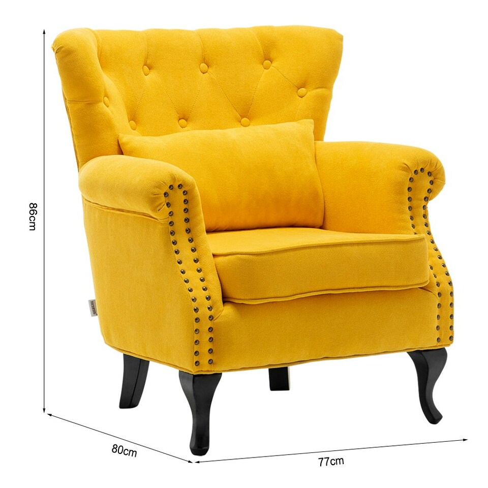 image 1 of Living and Home Modern Buttoned Armchair with Lumbar Pillow and Cushion