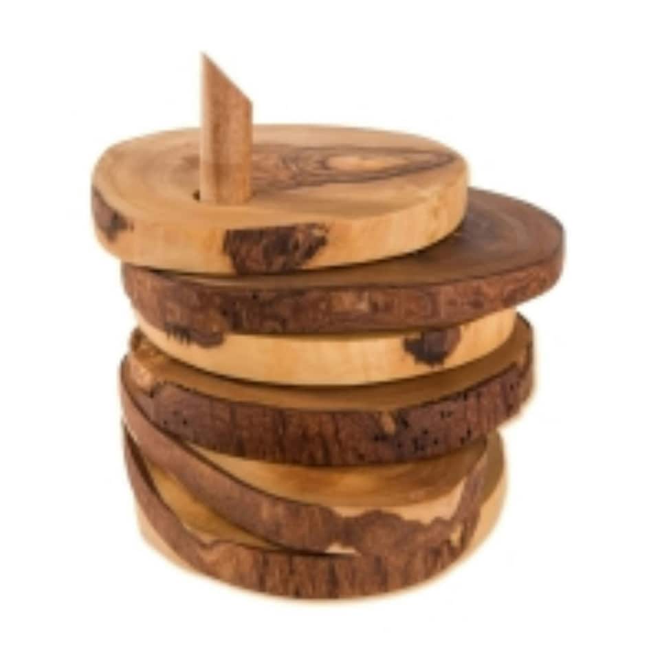 image 1 of Verano Spanish Ceramics Olive Wood Set of 6 Coasters - 9cm