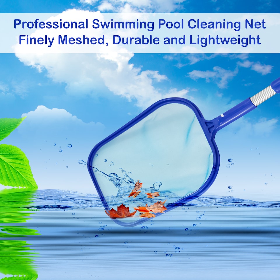 image 1 of LEAF DEBRIS SKIMMER MESH NET SWIMMING POOL 3 WAY TELESCOPIC CLEANING WITH POLE