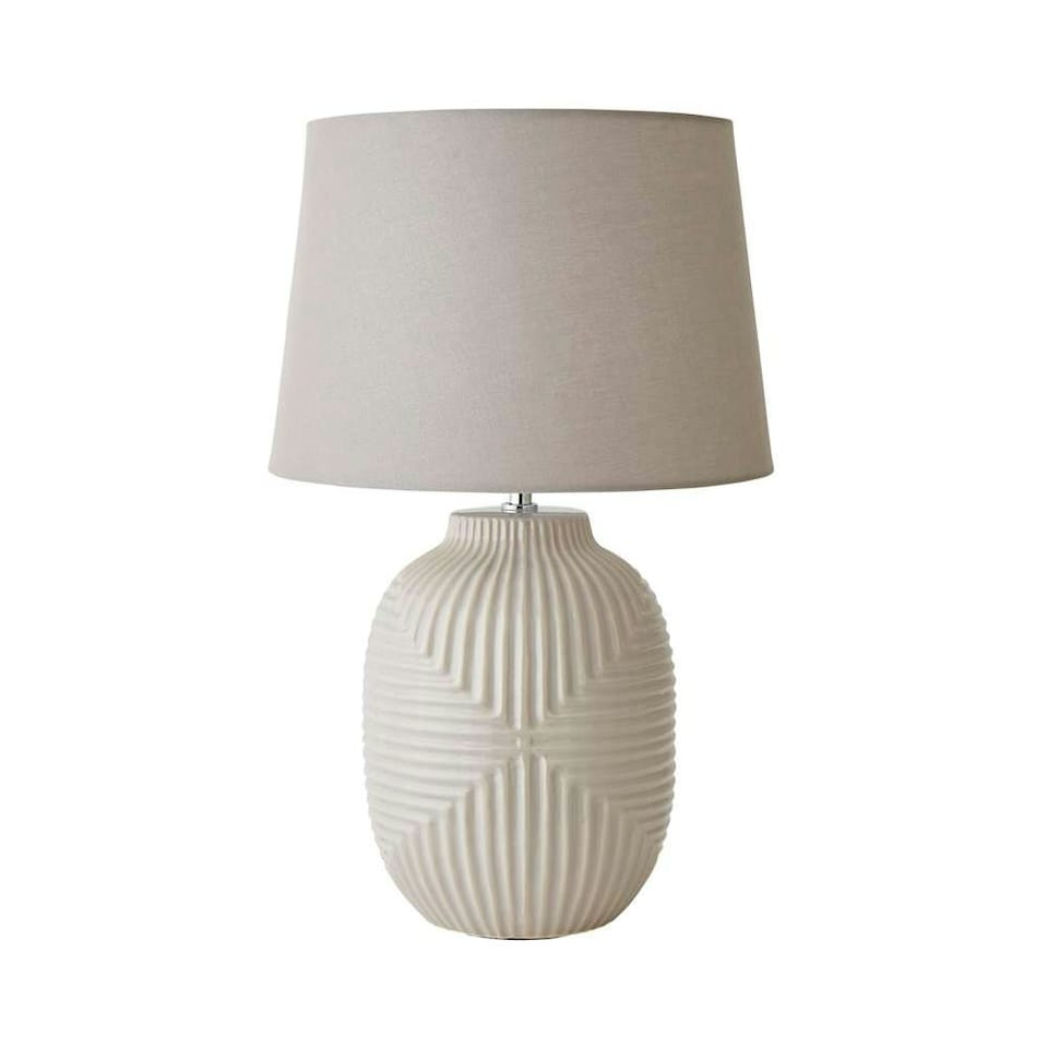 image 1 of ValueLights Harrison Tapered Lamp Shade Grey Geometric Ribbed Pattern Gloss Large Table Lamp | Grey