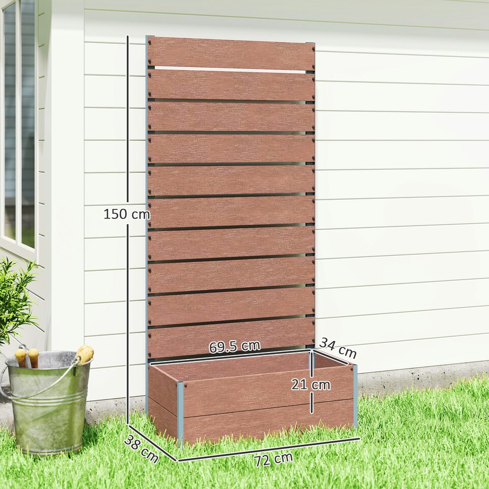 image 1 of Outsunny Raised Garden Bed with Trellis and Drainage Hole, Planter Box Grey