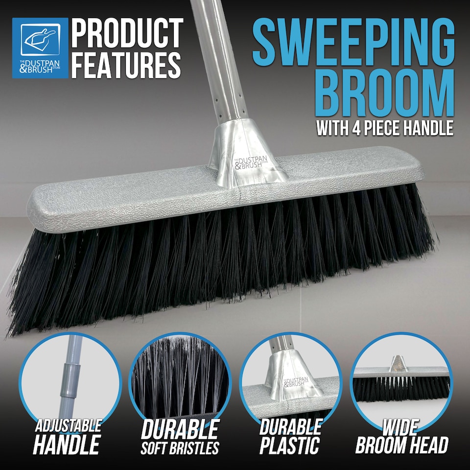 image 1 of Indoor Soft Bristle Broom & Swivel Dustpan Set Long Handle Cleaning Kit