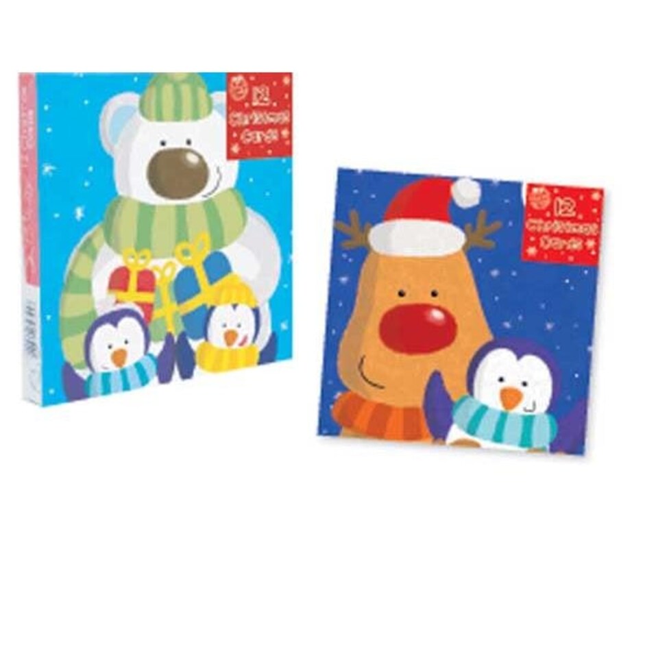 image 1 of 12 Square Christmas Cards Polar Bear, Penguin and Reindeer Design