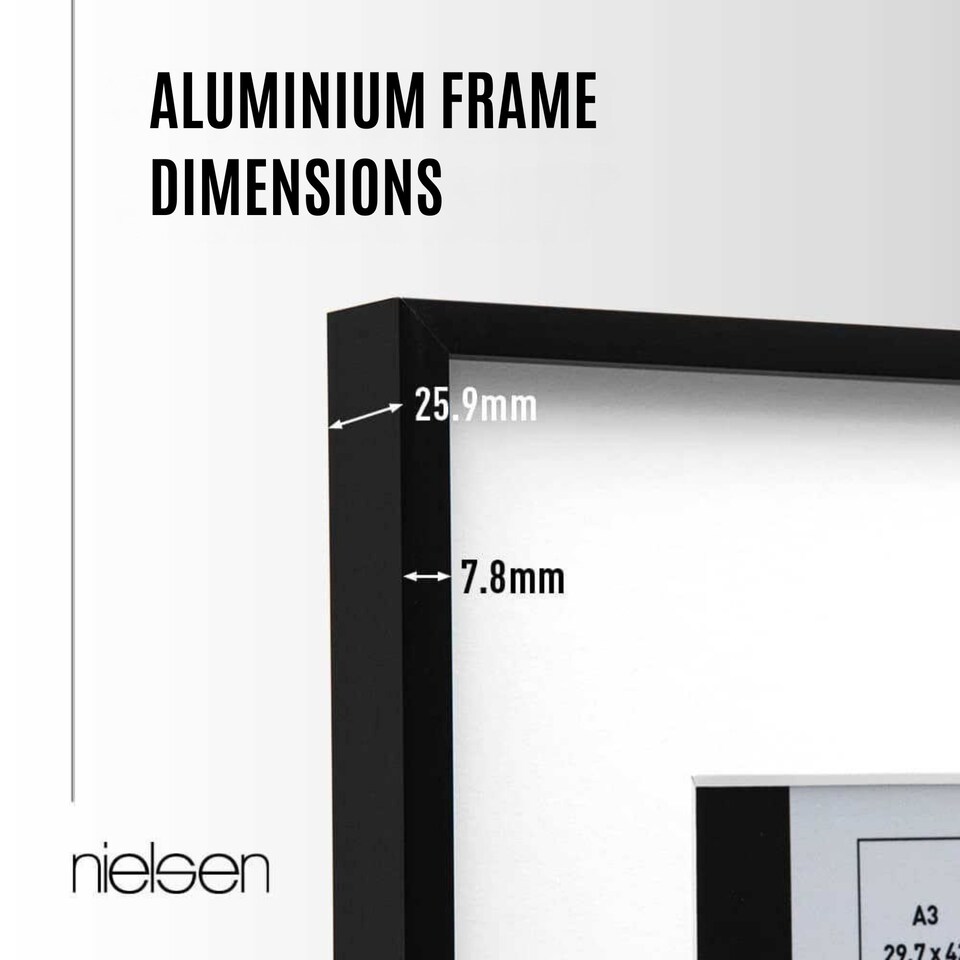 image 1 of Nielsen Alpha Aluminium Picture Frame with Mount - Real Glass - Black - A3 (29.7cm x 42cm)